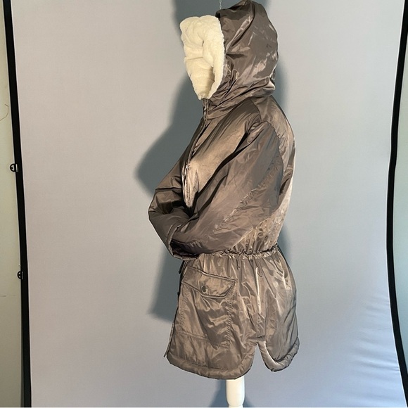 Riley & James Lg Slate Gray, Water Proof Puffer Jacket, White Faux Fur Lining - Picture 11 of 16